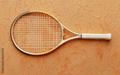 Tennis racket pattern design with ample copy space, featuring the intricate string arrangement and frame details, ideal for sportsthemed content photo