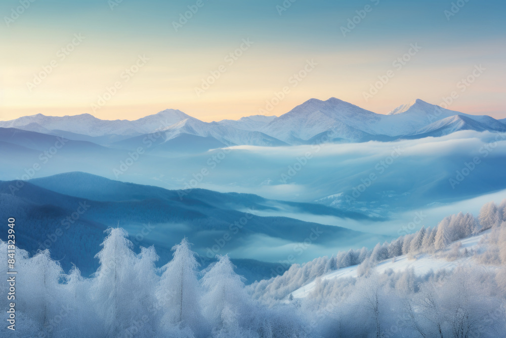 A panoramic view of a mountain range with a few trees in the foreground, suitable for use in travel or outdoor adventure contexts A panoramic view of a mountain range with a few trees in the foreground, suitable for use in travel or outdoor adventure contexts