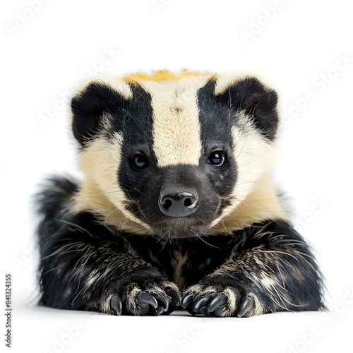 Close-up portrait of a young honey badger photo