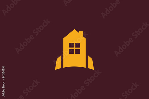 abstract house with rocket logo design, house logo, speedy house, home, real estate, space shuttle logo, Rocket fast space flying logo icon, Astronautics logo, Spaceships icon, minimal, modern