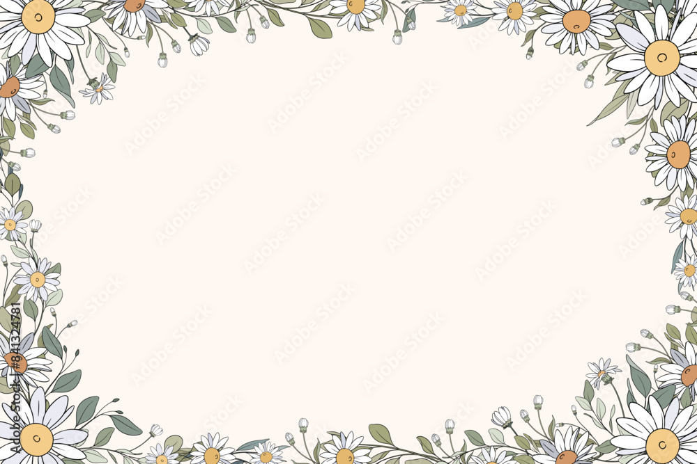 Obraz premium Hand Drawn Daisy Leaf and Flowers Frame Background