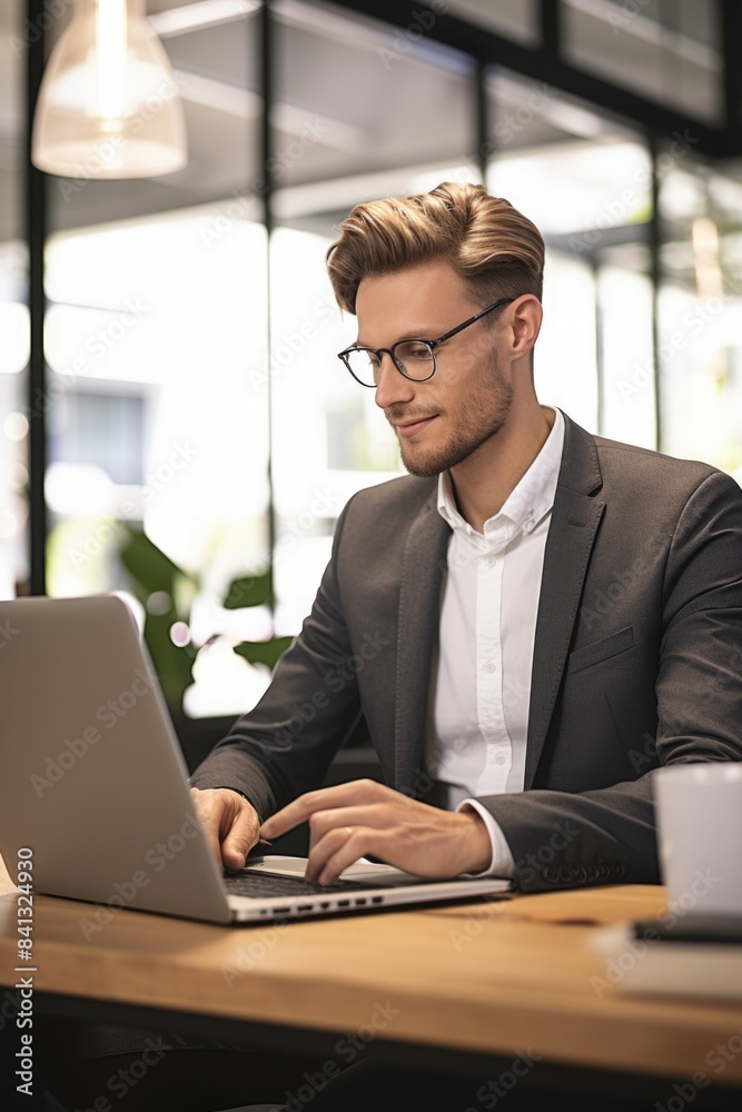 A person sitting at a desk with a laptop, ideal for use in office or educational settings A person sitting at a desk with a laptop, ideal for use in office or educational settings