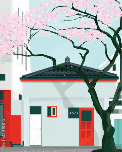Illustration of a house in the spring photo