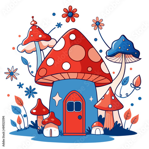 Whimsical fairy forest with glowing mushrooms, fluttering fairies, and a magical treehouse, in a colorful and enchanting style