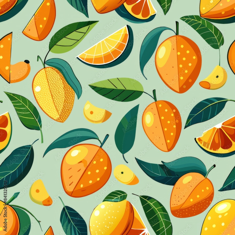 Seamless pattern of hand-drawn lemons with slices, blossoms, and leaves, showcasing their zesty character, Generative AI Seamless pattern of hand-drawn lemons with slices, blossoms, and leaves, showcasing their zesty character, Generative AI