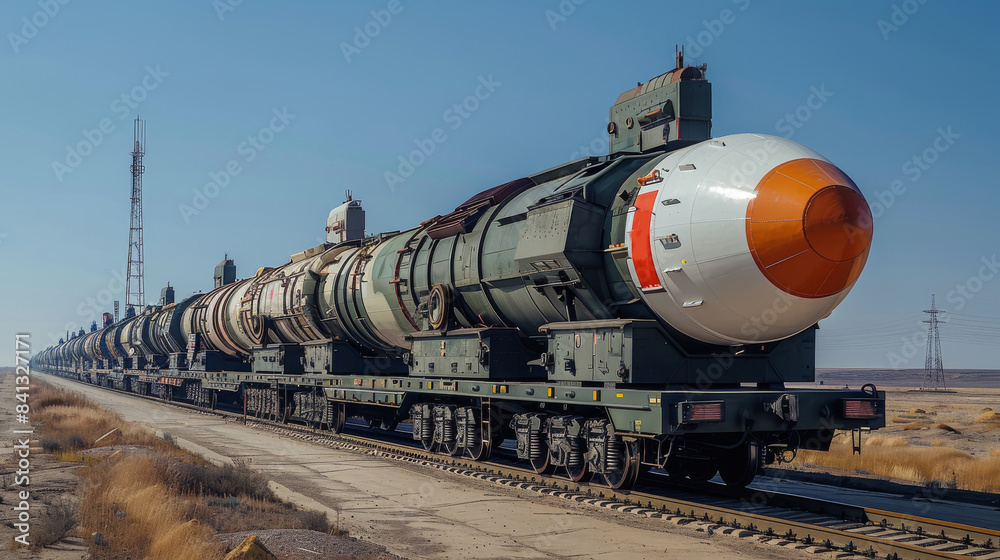 Naklejka premium The world largest intercontinental ballistic missiles, blue sky. Generative AI.