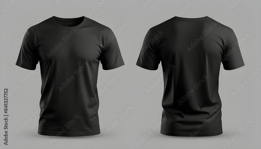 Black blank t-shirt mockup. t-shirt front and back side. male t shirt template. Generative Ai Black blank t-shirt mockup. t-shirt front and back side. male t shirt template. Generative Ai