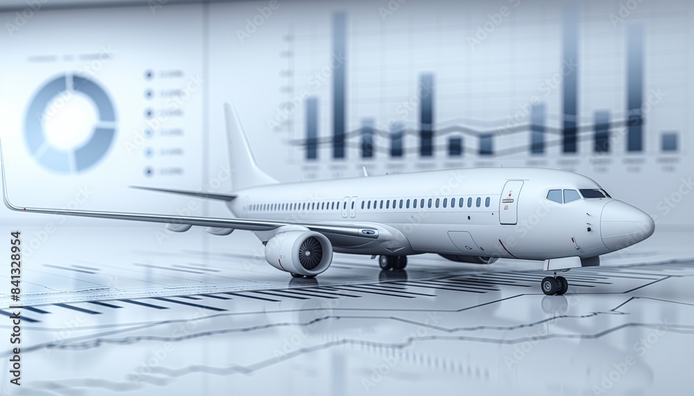 3D model of an airplane on a financial report 3D model of an airplane on a financial report