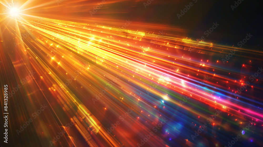 Abstract background of golden rainbow light rays and sparkling bokeh. Generative AI Abstract background of golden rainbow light rays and sparkling bokeh. Generative AI
