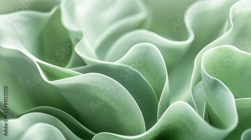 Jade plant leaves in macro detail, their wavy contours reminiscent of gentle waves, evoking a sense of calm and serenity.