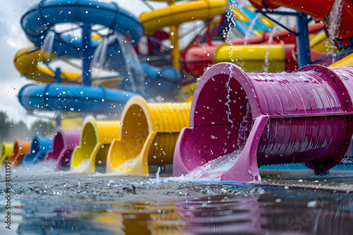 Wallpaper Mural A colorful and exciting water park with multiple slides and splashing water Torontodigital.ca