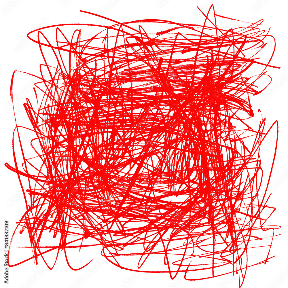 Naklejka premium Grungy round scribble circle. Red messy scratch isolated on white background