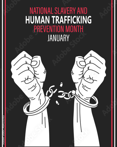 The concept of national slavery and human trafficking, male hands in chains. Illustration, vector.