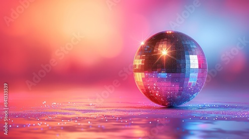 Disco ball sphere with colorful disco lights for party nights , wallpaper background with copy space.Generative AI