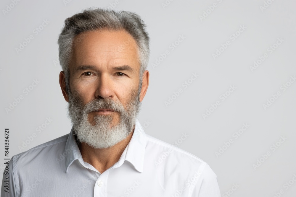 A man wearing a white shirt and a beard, posing for the camera A man wearing a white shirt and a beard, posing for the camera
