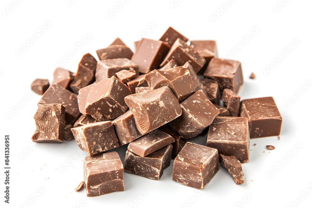 Milk organic chocolate pieces isolated on white background Milk organic chocolate pieces isolated on white background