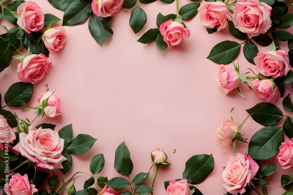 Rose flower with leaves frame Rose flower with leaves frame