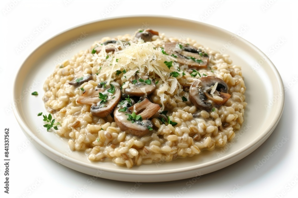 Rich Barley and Shiitake Mushroom Risotto with Aromatic Shallots and Garlic Rich Barley and Shiitake Mushroom Risotto with Aromatic Shallots and Garlic