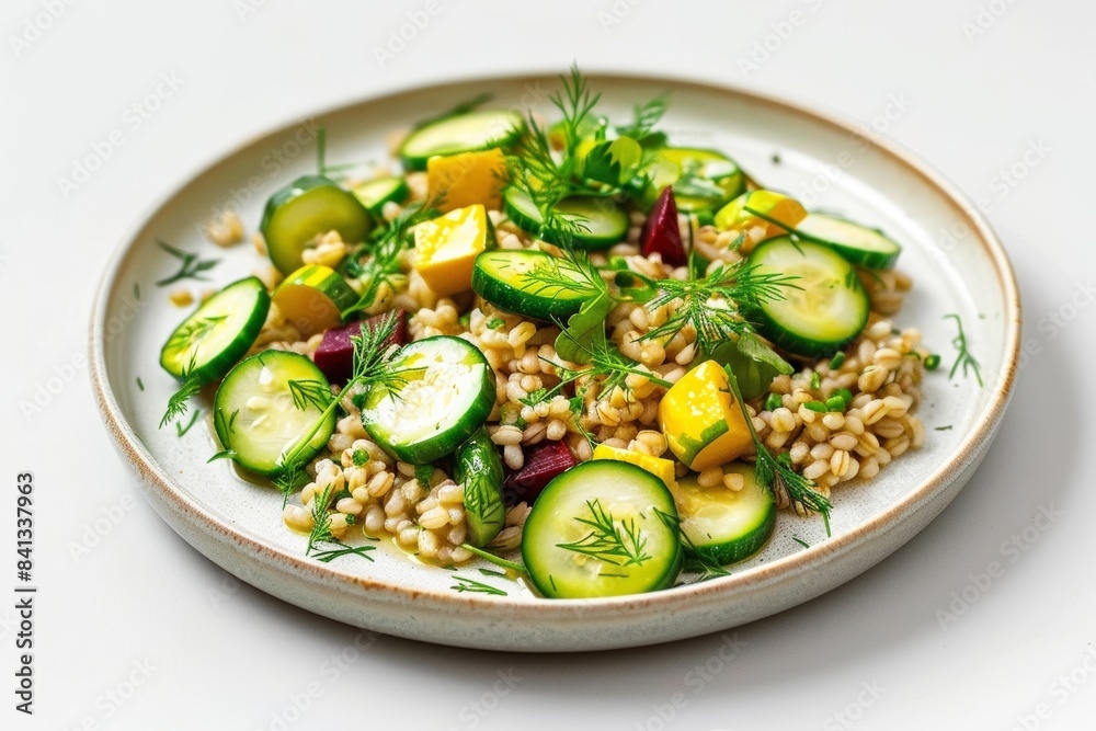 Fresh Barley Salad with Squash and Zucchini in Tarragon Vinegar Dressing Fresh Barley Salad with Squash and Zucchini in Tarragon Vinegar Dressing