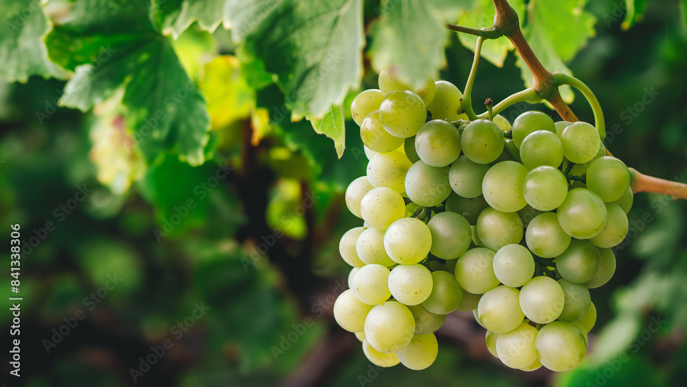 The sun illuminates a bunch of green grapes. The sun illuminates a bunch of green grapes.