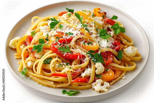 Linguine Nests with Roasted Peppers and Parmesan Cheese