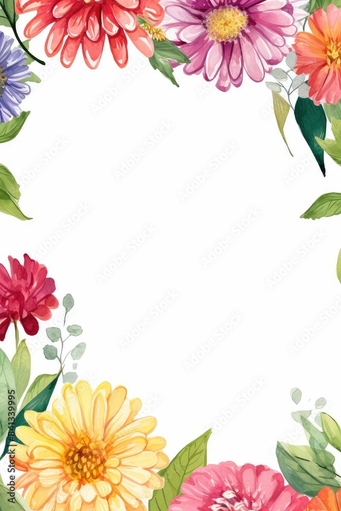 zinnia themed frame or border for photos . in bold and vibrant colors. watercolor illustration, white color background. Good for wedding print products, paper, invitations, greetings. zinnia themed frame or border for photos . in bold and vibrant colors. watercolor illustration, white color background. Good for wedding print products, paper, invitations, greetings.