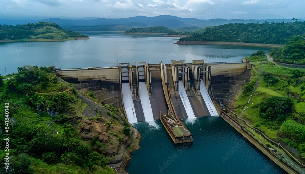 The dam is full of water and there's an endless waterfall flowing from it The dam is full of water and there's an endless waterfall flowing from it