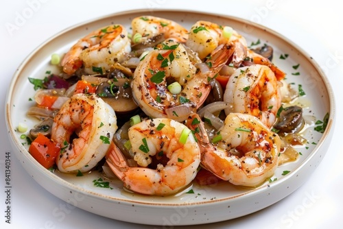 Vibrant Barbeque Shrimp Orleans with Sautéed Vegetables and Herbs