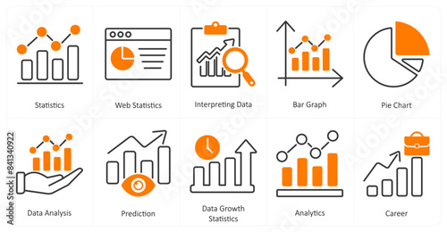 A set of 10 mix icons as statistics, web statistics, interpreting data