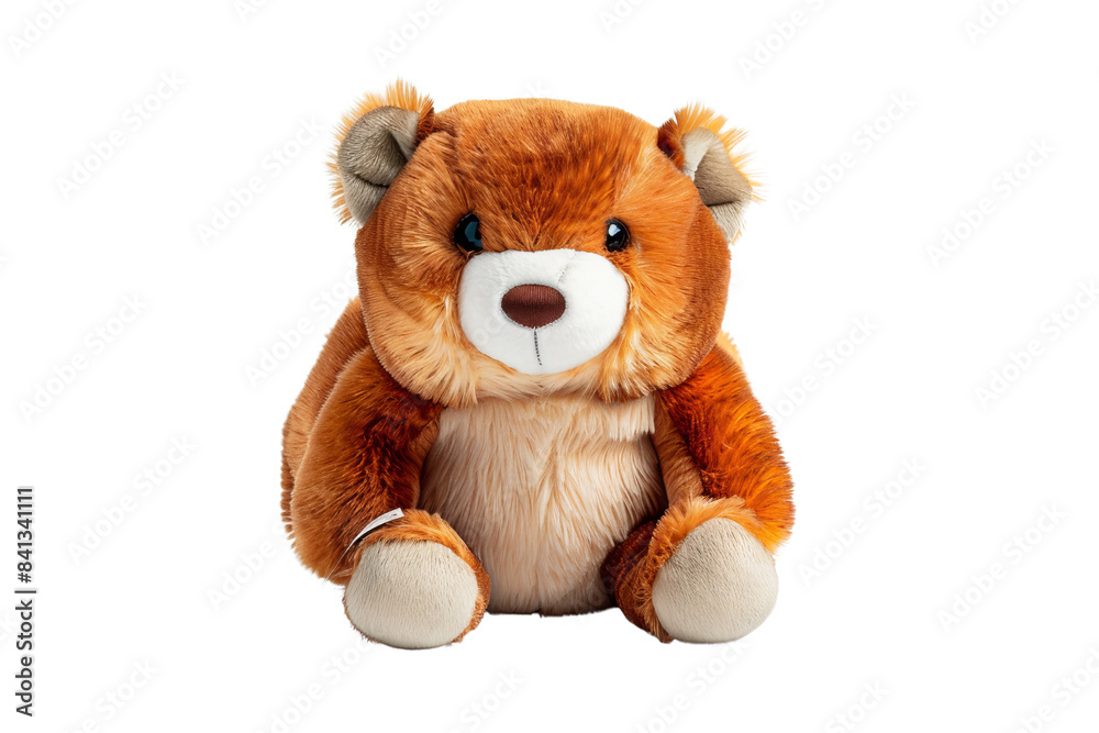 A fluffy baby bear toy sitting isolated on a white background A fluffy baby bear toy sitting isolated on a white background