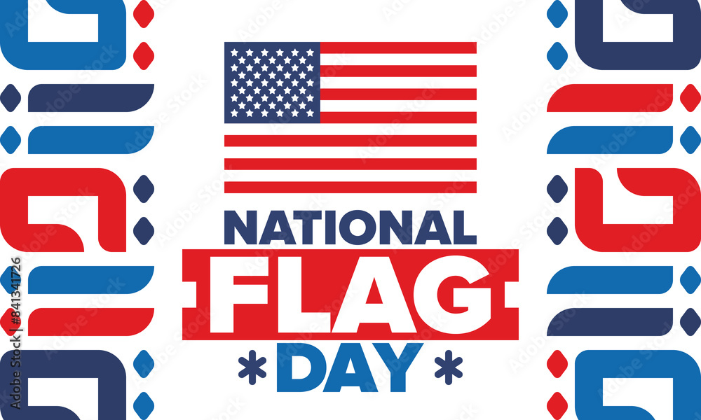 Obraz premium National Flag Day in United States. American flag day. Holiday celebrated annual June 14 in USA. Patriotic style design. Poster, greeting card, banner and background. Vector illustration