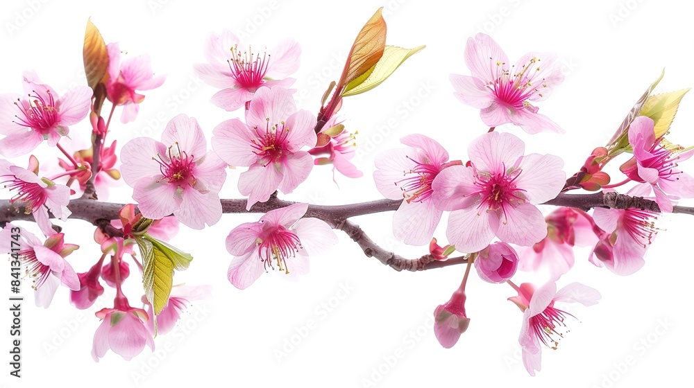 Obraz premium Pink Cherry Blossom Isolated o White Background