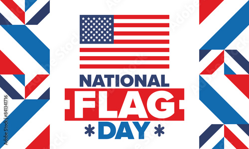 National Flag Day in United States. American flag day. Holiday celebrated annual June 14 in USA. Patriotic style design. Poster, greeting card, banner and background. Vector illustration