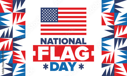National Flag Day in United States. American flag day. Holiday celebrated annual June 14 in USA. Patriotic style design. Poster, greeting card, banner and background. Vector illustration