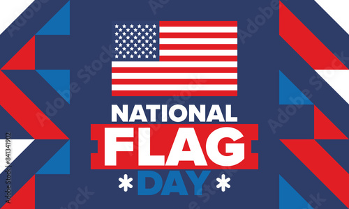 National Flag Day in United States. American flag day. Holiday celebrated annual June 14 in USA. Patriotic style design. Poster, greeting card, banner and background. Vector illustration