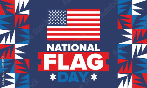National Flag Day in United States. American flag day. Holiday celebrated annual June 14 in USA. Patriotic style design. Poster, greeting card, banner and background. Vector illustration