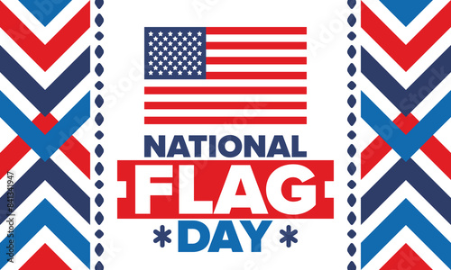 National Flag Day in United States. American flag day. Holiday celebrated annual June 14 in USA. Patriotic style design. Poster, greeting card, banner and background. Vector illustration