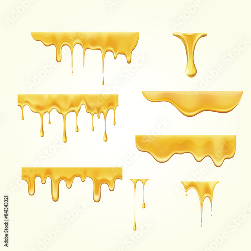 Melting honey drops realistic transparent set