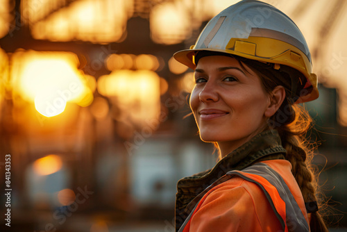 a woman wearing a hard hat and vest © Nam