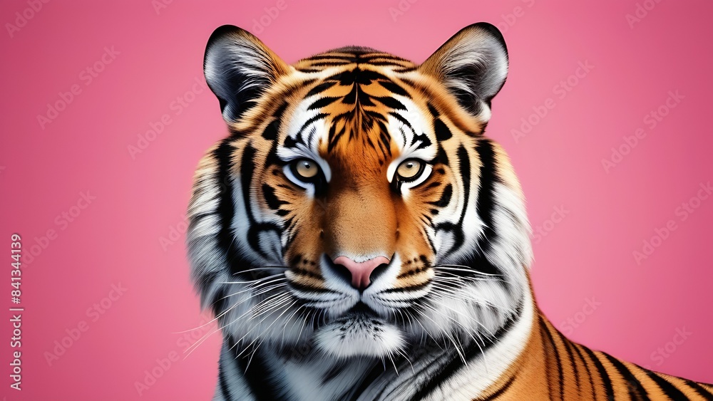 Portrait of a Bengal tiger head on a pink background Portrait of a Bengal tiger head on a pink background