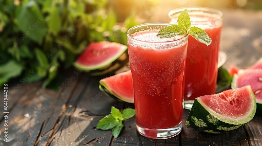 The Refreshment of Fresh Watermelon Juice in Summer The Refreshment of Fresh Watermelon Juice in Summer