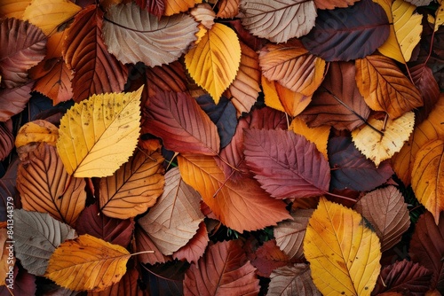 Vibrant assortment of colorful fallen leaves creating a natural autumn tapestry