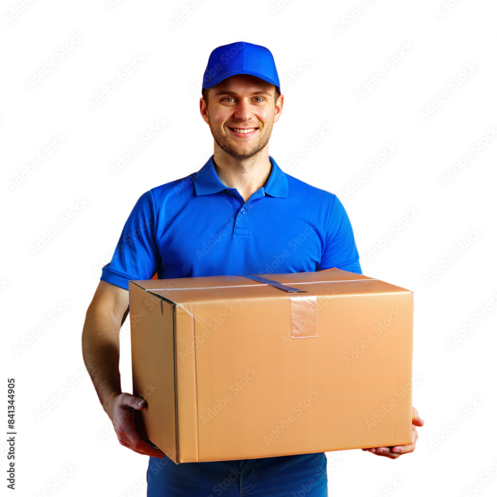 a delivery man lifting parcels box isolated on white background a delivery man lifting parcels box isolated on white background