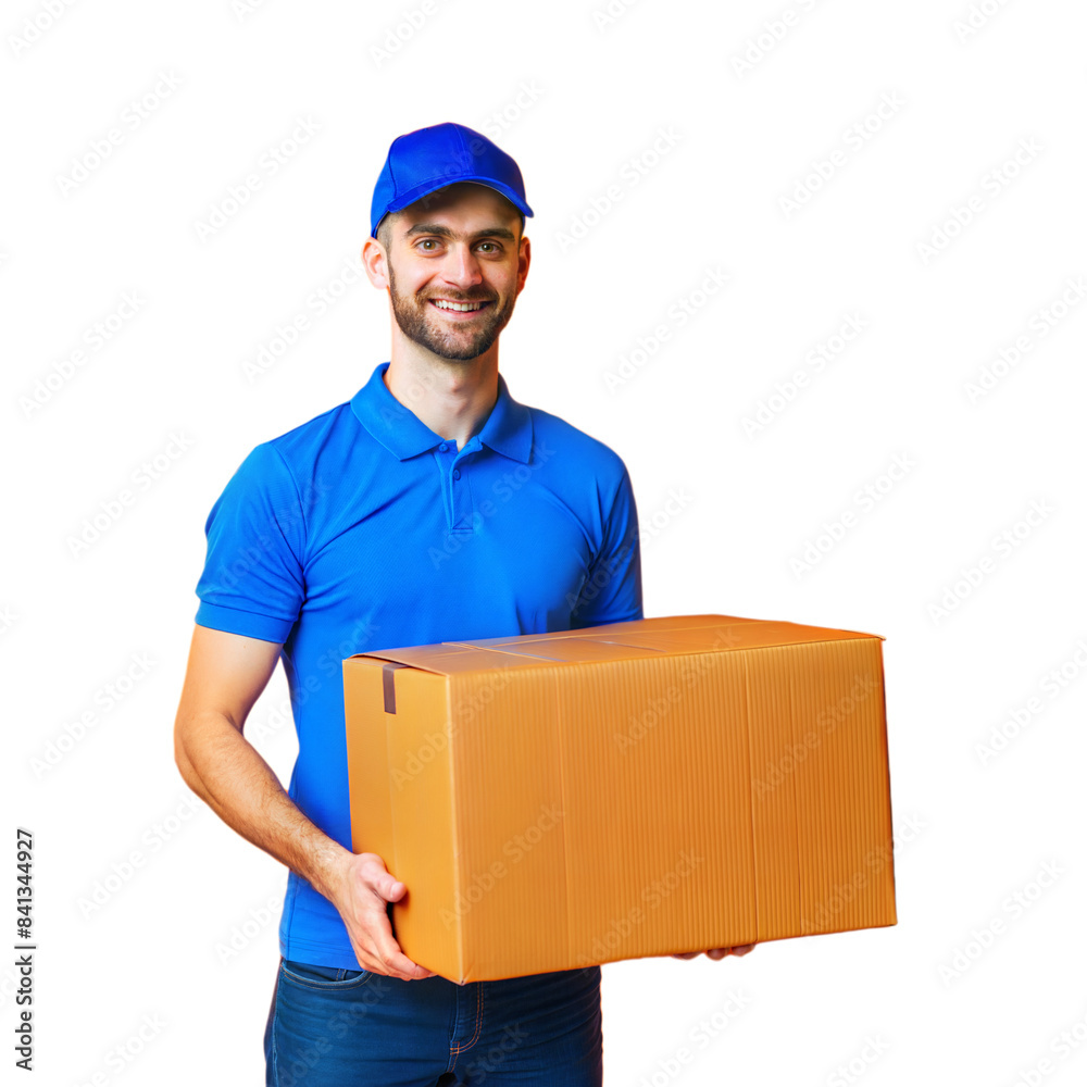 a delivery man lifting parcels box isolated on white background a delivery man lifting parcels box isolated on white background