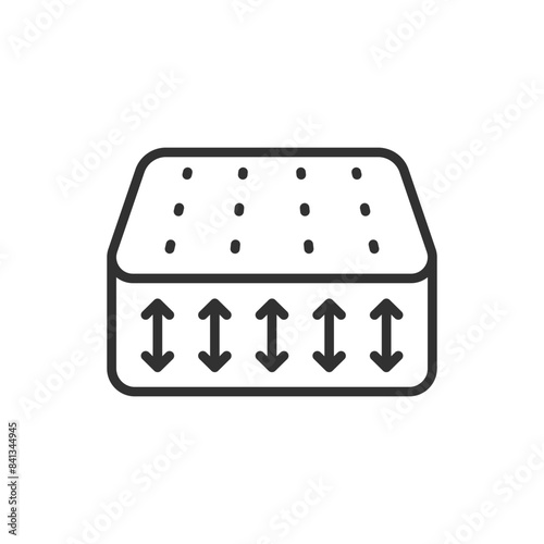 Mattress firmness, linear icon. Mattress and arrows. Line with editable stroke