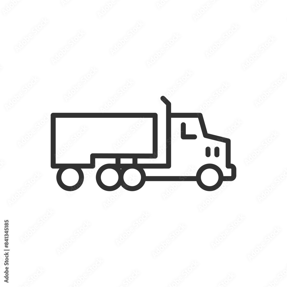 Truck with trailer, linear icon. Trucking. Line with editable stroke Truck with trailer, linear icon. Trucking. Line with editable stroke