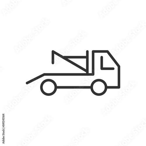 Truck tow truck with crane, linear icon. Line with editable stroke