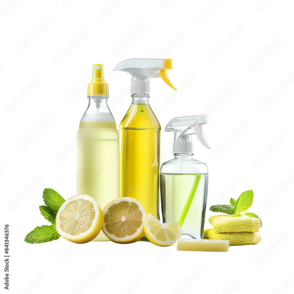 Disinfection and Cleaning Products isolated on white background
