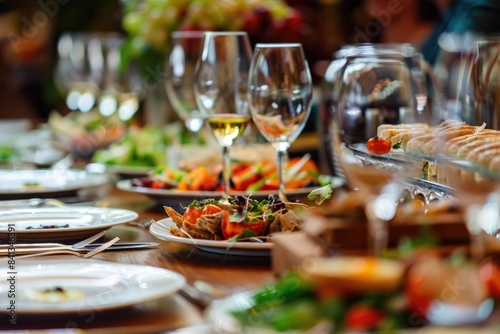 Wedding Feast Celebration. Elegant Table Setting for Banquet Dinner © AIGen