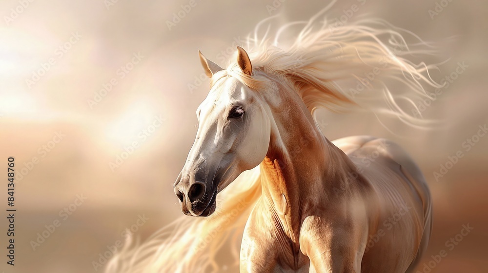Obraz premium A noble horse abstract wallpaper, with pastel browns and whites flowing into each other, depicting the animal's grace and strength.